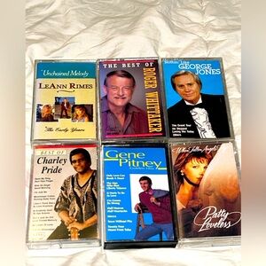 Lot Of 6 Vintage Cassette Tapes: Charley Pride/Gene Pitney/Leann Rimes, Ect.